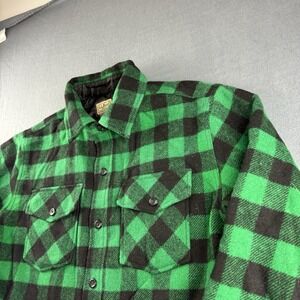 LL Bean Jacket Men's M Green Guide Shirt Primaloft Buffalo Plaid Shacket Quilted